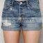 Blue Ripped Cuffed Denim Custom sports shorts for women