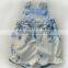 Wholesale summer baby girl ruffle vintage blue floral backless romper