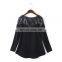 Ladies Rivet Long Sleeve Cotton Blending And PU Leather Hoodies Pullover