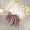 Summer new children's clothing girls suit fashion Korean lace hollow top and floral short skirt two-piece suit