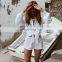 2019 White Cotton Shirt Ladies Sexy Hollow Out Turn Down Collar Bishop Sleeve Summer Beach Wear Women Tops and Blouse Tunic