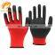 Red nylon mechanics exfoliating Anti slip black latex coated crinkle work construction glove