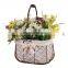 Wholesale Customize Home Decor Living Oval Dark Brown Metal Wire Fabric Food Picnic Mix Storage Flower Basket With Handles Flower Vase