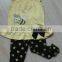 pretty yellow fabric girls clothes sets T-shirt +full print pant flower