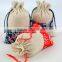 Fashion spliced jute drawstring burlap bags wholesale