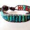 Leather wrap bracelet - tiny rainbow mixed stone with button closure