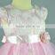 embroidered lace girls dresses with cute pink bow in the waist 2016 wholesale new girls dresses