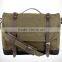 Custom olive waxed canvas mens laptop messenger with leather trim