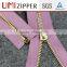 rose golden,gun teeth metal zipper with locking slider