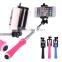 2015 hot portable in pocket flexible walking with bluetooth stick selfie stick with wired cheap price