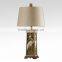 latest fashion antique high end table lamp with exquisite poly lampstand and white drum fabric shade