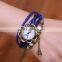 In Stock 7 Colors Wholesale Fashion Newest Style Leather Cord Eiffer Tower Cheap Leather Band Watch
