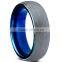 6MM New Dome Blue Tungsten Carbide Ring for Men Women, Brushed Two Tone Tungsten Carbide Ring