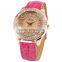 Women's Fashion Rhinestone Rose Gold Crystal Pink Leather Bracelet Quartz Watch