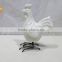 Ceramic white glossy rooster with metal feet