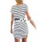 Tenworld Women Crew Neck Short Sleeve Striped Loose T-Shirt Mini Dress