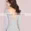 Gray Sleeved Rib Knit Bar Bust Bodysuit 95% Rayon 5% Spandex Sexy Scoop Neck with Criss Sweater