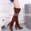 B22416A Plus sizes women boots Europe Knee Boots lace-up nubuck leather heels boots