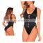 Women V Neck Lace up Bathing Suit High Cut One Piece Swimsuit Monokini