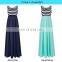 Kate Kasin Women's Aquamarine Striped Patchwork Sleeveless U-Neck Maternity Maxi Tank Dress KK000676-2