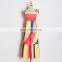 TWOTWINSTYLE Patchwork Casual Hit Color Square Collar Sleeveless High Waist Ruched Maxi Women Dress