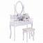 White Vanity Jewelry Makeup Dressing Table Set W Stool 4 Drawer Mirror Wood Desk