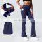 Fashion Morning Glory Design High Waist Gym Wear Bottom Zipper Flares Yoga Pants Leggings With Pockets For Women