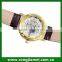 Fashion Gold Color Black Leather Strap Skeleton Women Watch                        
                                                Quality Choice