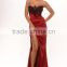 PS-13 Charming Applique Red Evening Party Gown with Seductive Side Slit Zipper Covered Low Back Mermaid Prom Dress for Party