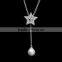 Beautiful star shape pendant necklace with cubic zirconias and pearl