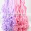 Half and half color Lolita Long Curly Pink Mixed Purple Cosplay Hair Wig Two Ponytail N416
