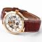 Vintage Gold Stainless Steel Case Mens Hollow Skeleton Leather Automatic Mechanical Wrist Watch