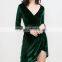 Guangzhou Wholesale Clothes OEM Deep V Neck Velvet Asymmetrical Dress