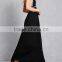 Factory Price Adjustable Tasseled Self-tie Halter Neckline Front V-cut Open Back Flowy Crepe Woven Halter Maxi Dress