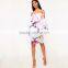 Ruffle flare sleeve digital floral print off shoulder bodycon bardot dress