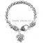Family Bracelet Love Heart Charm Pendant Beads Silver-Tone Chain