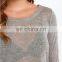 Wholesale 2016 New Fashion Lace Blouse Designs Lady Long Sleeve Sexy Floral Print Grey Blouse