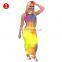 Summer Women Tie Dye Sleeveless Dress With Face Cover Girls Sexy Summer Tie Dye Long Dress Maxi Dress with face