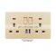 3-pin socket switch with light golden flame retardant PC panel with LED household indicator electrical wall socket switch panel