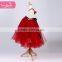 Red color tulle fabric lovely girl christmas dress