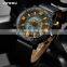 SINOBI Dual Time Men's Watch Multifunctional Dial Leather Band Digital Display Week Display LED Light S9733G  jam tangan Montre