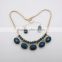 Fashion gold plated combine with big and small oval alloy inlay blue faceted resin stones earring and necklace Jewelry Sets
