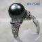 golde pearl silver ring with tahitian black pearl