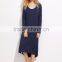 Navy Drop Shoulder Cut And Sew High Low Dress Scoop Neck Cotton Spandex Casual Split Hem Tee Dress