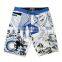 blue and white line design men board shorts