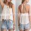 MIKA72101 100% VISCOSE SEXY WHITE HI-NECK LACE TANK TOP SOFT LACE TOPS WOMEN