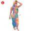 Summer Women Tie Dye Sleeveless Dress With Face Cover Girls Sexy Summer Tie Dye Long Dress Maxi Dress with face