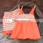 (CS834#orange&grey)Lovely cheveron design for 2pc outfit woven cotton baby girl dress and ruffled short pants