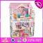 New design luxurious and attractive 34 furniture pieces girls wooden doll house toys W06A217