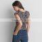 Soft Sexy Crepe One-Piece Deep V-neck Scoop Cap Sleeves Women Shapewear Slimming Floral Print Tie Bodysuit With Snap Bottom